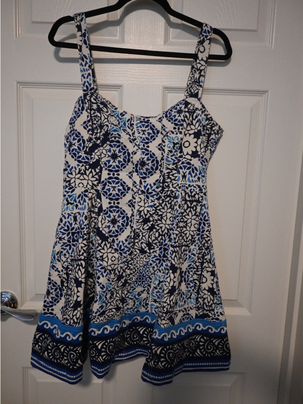 Avec Les Filles Blue and White Patterned Sundress